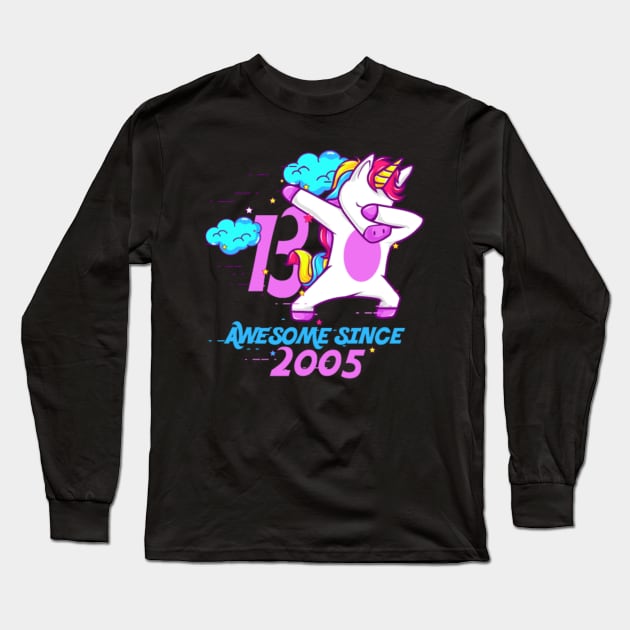 Dabbing Unicorn - Awesome since 2005 Long Sleeve T-Shirt by Xizin Gao